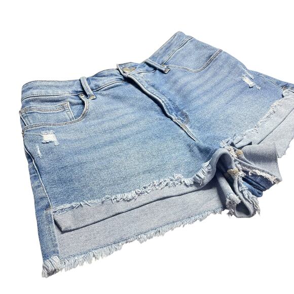 GOOD AMERICAN Good Curve High Waist Step-Hem Denim Shorts In Blue 466 Size 12/31 - Picture 3 of 7
